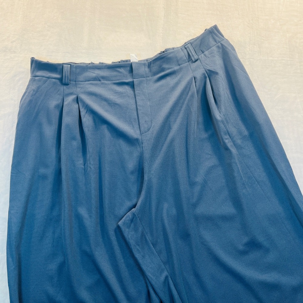 Halara Plus Size Blue Pleated Wide Leg Waffle Knit Work Pants 3X Petite 02684724